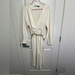 Zara Long Sleeve Dress with Removable Belt, Cream,  size S
